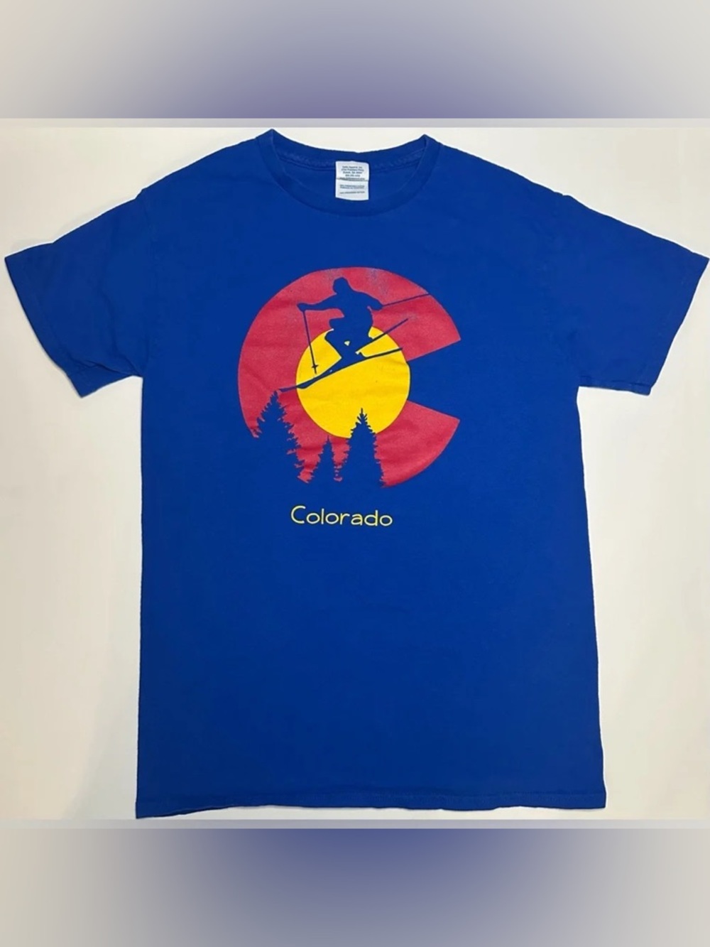 Colorado Skier Graphic T-Shirt Blue Colorado Flag Skiing Tee Royal Blue Size S